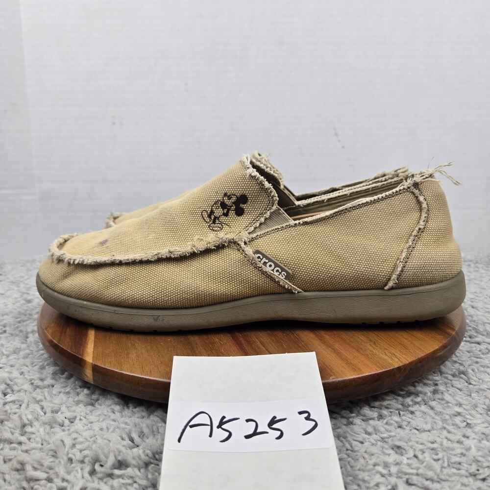 Crocs Mens 13 Santa Cruz Tan Canvas Splatter Print Slip-On Loafer Comfort Shoe